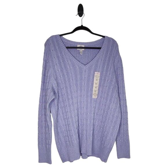 NEW Sweet Purple Silver St Johns Bay Classic Cable V Neck Pullover Sweater Sz 2X - Picture 2 of 10